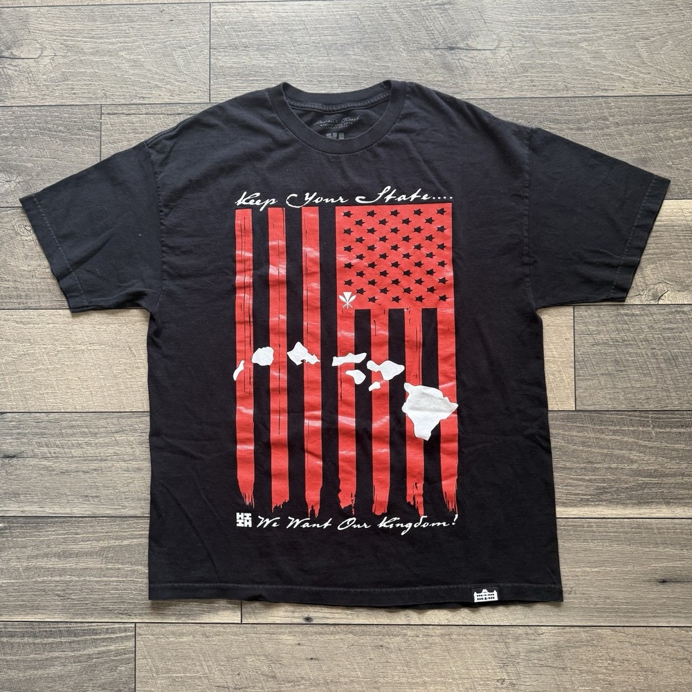 HAWAII'S FINEST Rise Up‎ Stand Up Black and Red Flag Graphic T-shirt Mens Sz XL